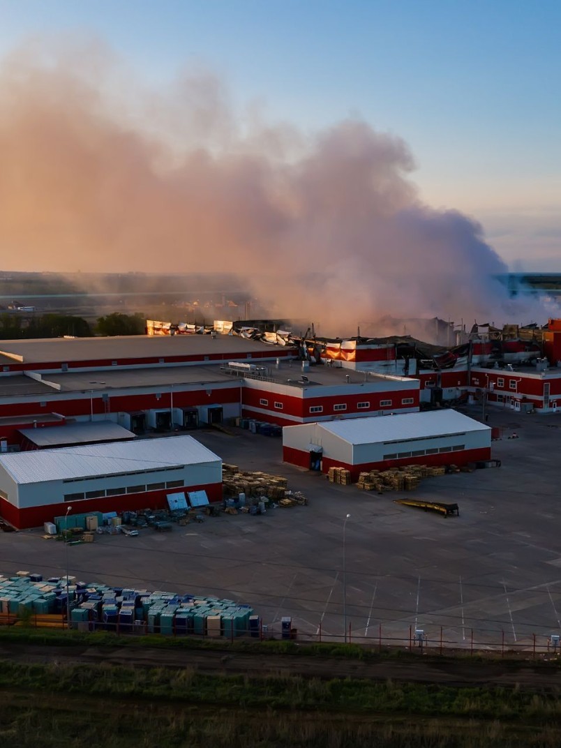Image of a burning warehouse